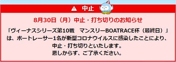 ヴィーナスシリーズ マンスリーBOATRACE杯最終日中止打切り