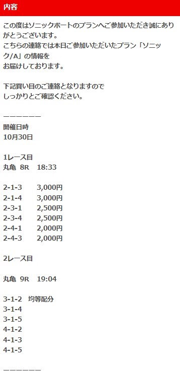 2023年10月30日ソニックボート有料予想